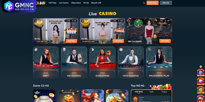 Sảnh Casino trực tuyến TA88 live stream 4K tại GMNC
