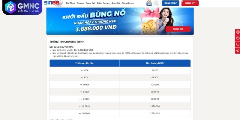 Ưu đãi SIN88 cho tài khoản mới khi đăng ký và nạp tiền
